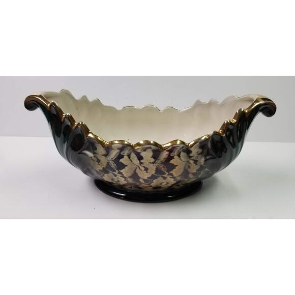 Vintage Guadalajara Boat Bowl, Lofisa Console, Lacy Floral Pattern, Black Green - Picture 6 of 8